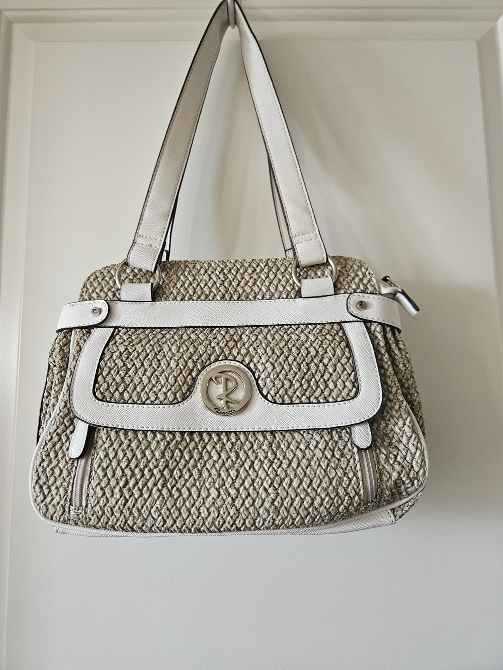 Rosetti White and Tan Woven Shoulder Bag